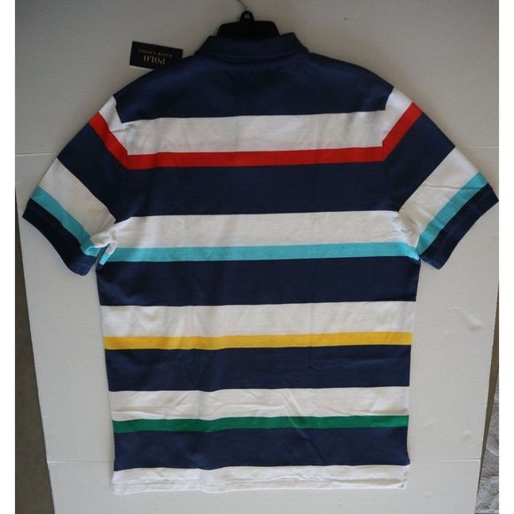 Polo Ralph Lauren Men's Sz XL Blue Multi Striped Classic Fit Mesh Polo Shirt - Picture 10 of 12